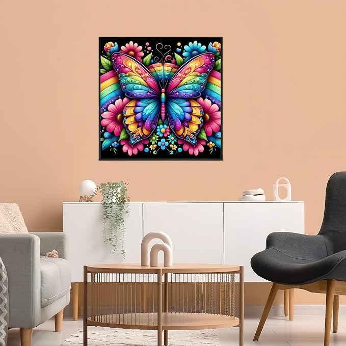 Diamond Art Kits for Adults,Rainbow Butterfly Diamond Paintings Kits | Flower 5D DIY Paint By Diamonds,Full Round Drill Diamond Dot Gem Art Painting Kits,for Home Wall Decor 13.8X13.8 Inch