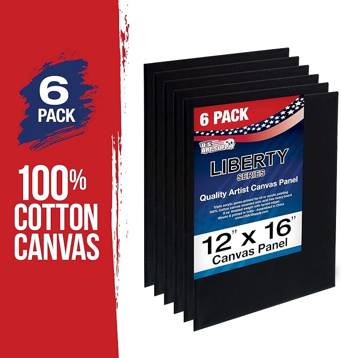 U.S. Art Supply 12 X 16 Inch Black Art Canvas Board Panels 6 Pack - 8 Ounce