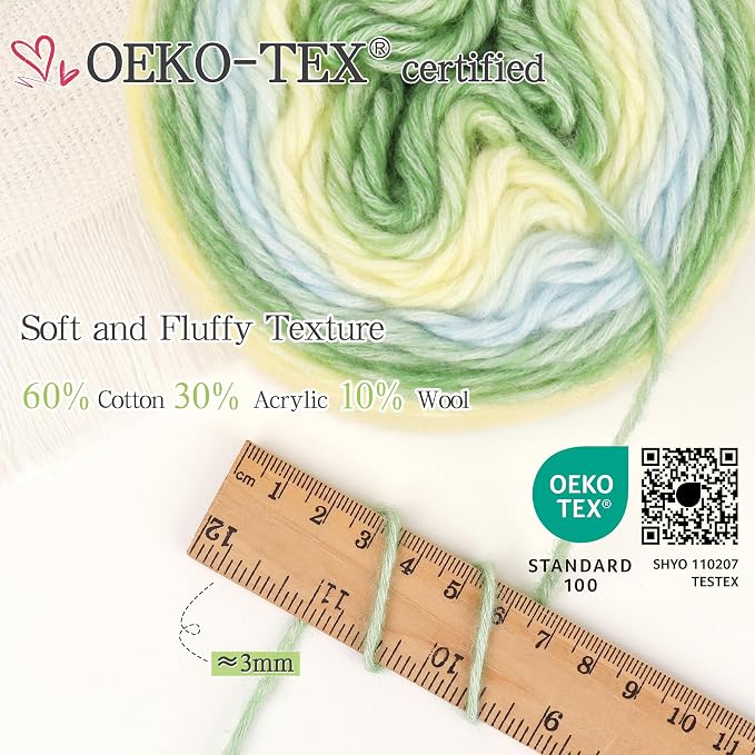 Katech 4 Pack Ombre Yarn for Crocheting & Knitting-Gradient Cake Yarn | 4x100g 60% Cotton 30% Acrylic 11% Wool-Multicolor Soft Cotton Crochet Yarn for Scarves, Shawls, Blankets and Garments(R)