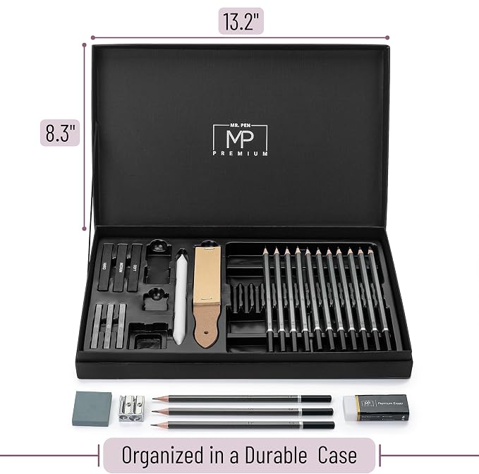 Mr. Pen- Drawing Sketching Pencil Set, 25 pcs, Graphite Pencils (10B-6H) | Graphite Sticks, Erasers, Sharpener, Blending Stump & Sandpaper Pad for Drawing, Shading & Art Projects