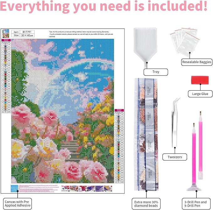 Diamond Art Kits for Adults, 5D Rainbow Rose Garden Diamond Painting Kit