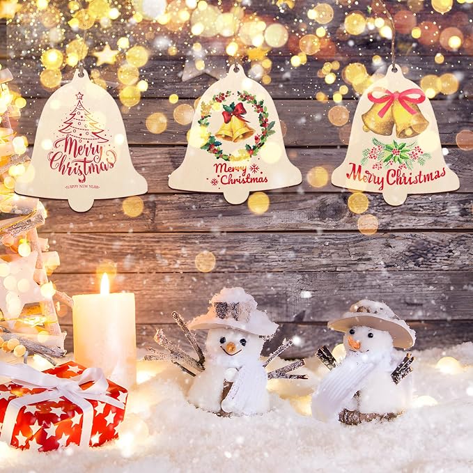 Large Size 7 inch Wooden Christmas Ornaments to Paint 10PCS, DIY Blank Bell Cutouts Unfinished Wood Ornament for Crafts Hanging Christmas Decorations, Wood Discs Ornament for Home Autumn Winter