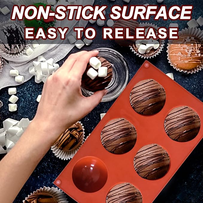 Lerykin 2 Pack Large 6-Cavity Semi Sphere Silicone Molds, Non-Stick Baking Mold for Making Standard Size Hot Chocolate Bomb, Cake, Jelly, Dome Mousse