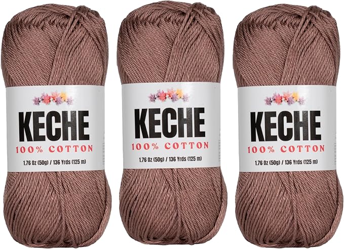 Cotton Yarn - 100% Cotton Yarn for Crocheting and Knitting, Mercerized Cotton Amigurumi Yarn Fine-Sport 2 1.76 oz (50g) / 136 Yrds (125 m) 3 Skeins - Camel