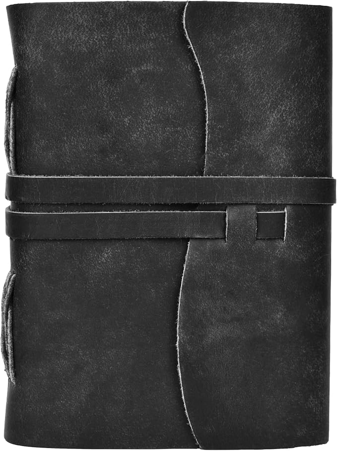 LEATHER VILLAGE Leather Journal Notebook Edge Cut, Black A4.