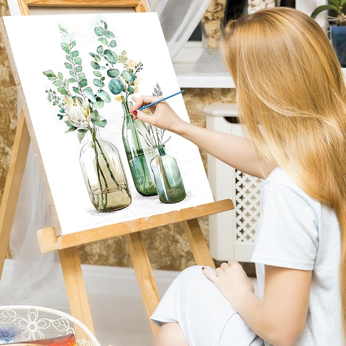 Ginkko Paint by Numbers Kit for Adults Beginner & Kids Ages 8-12 with Wooden Frame Easy Acrylic on Canvas 12x16 inch with Paints and Brushes, Bottle Flower (Include Framed)