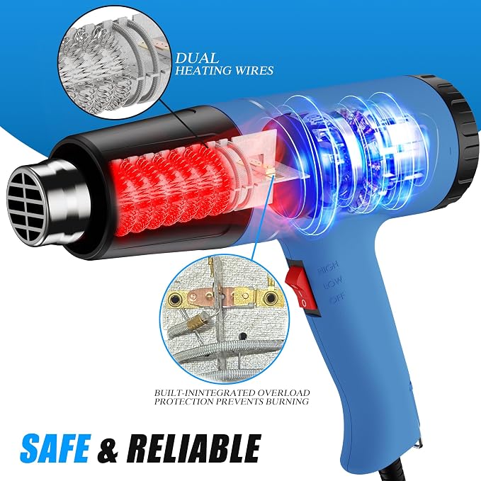 Heat gun,Fast Heat,2 Temp Settings,Overheat Protection with 4 Nozzle