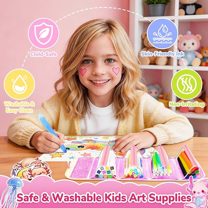 DreamyCandy 70 Pcs Washable Markers Set for Kids 4-8, Axolotl Art Set Gifts