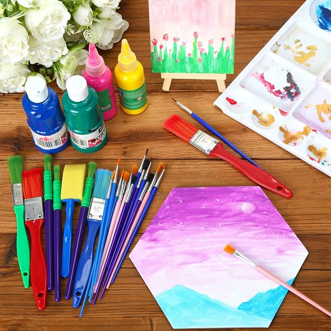 Lincia 90 Pcs All Purpose Paint Brush Set Bulk for Acrylic and Washable Paints, Easy to Clean and Hold, Round and Flat Kids Brushes, Great with Watercolors