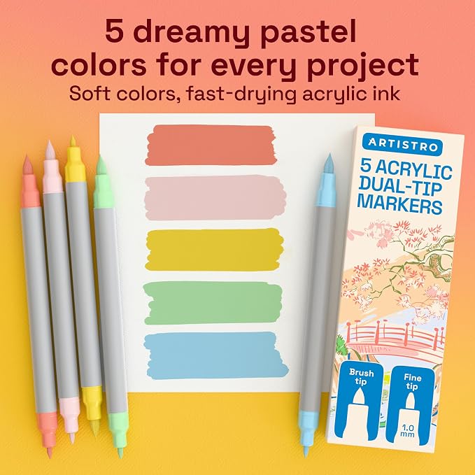 ARTISTRO 5 Pastel Dual-Tip Acrylic Paint Marker Pens for Drawing | For Fabric, Rock, Glass, Wood, & Molds, Arts & Crafts Gift for Adults, Teens, & Kids, Classroom Must Haves & School Supplies
