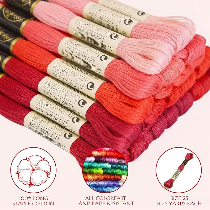 Pink Gradient Color Embroidery Floss - Cross Stitch Threads - Friendship Bracelets Floss - Crafts Floss - 14 Skeins Per Pack Embroidery Floss