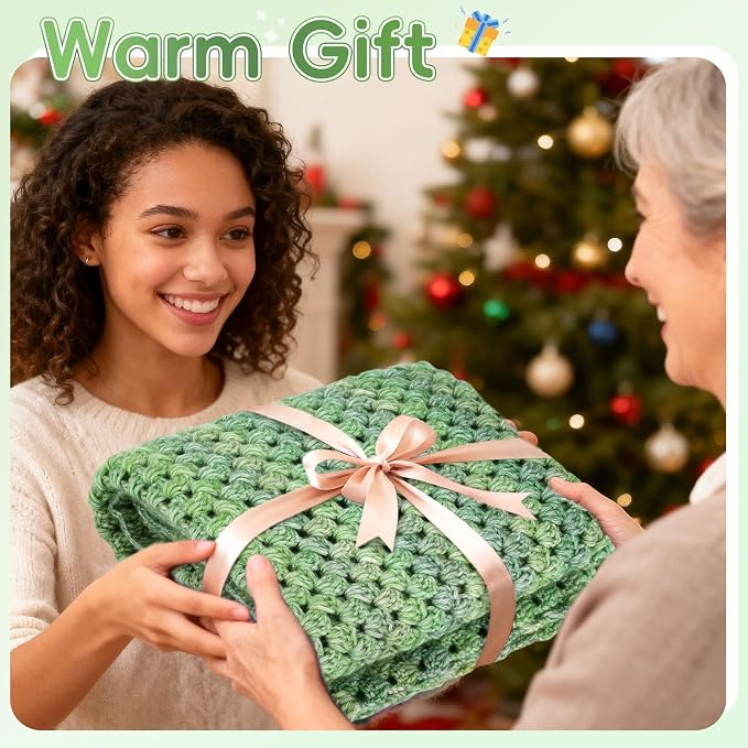 Aeelike Crochet Blanket Kit for Beginners, Easy Crochet Kit, Green Gradient