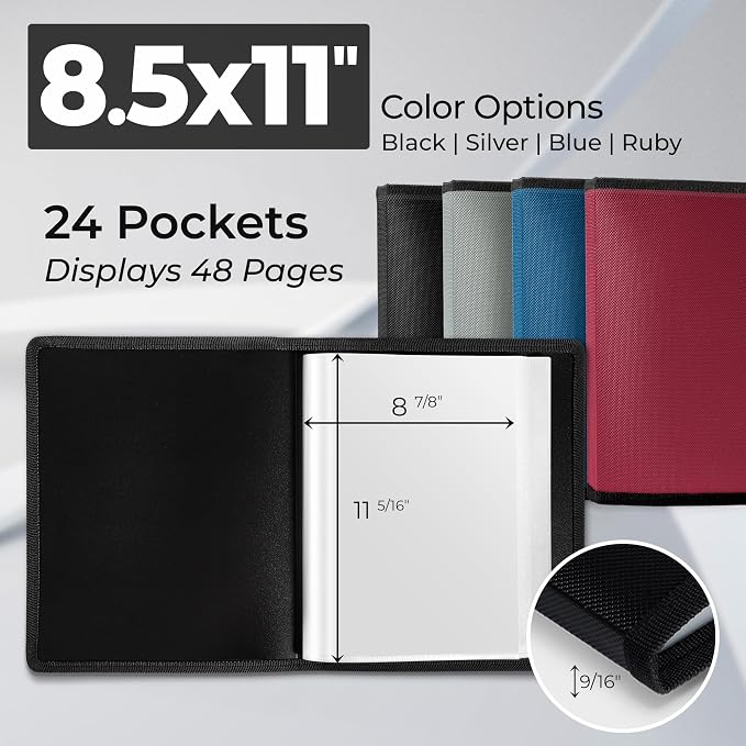 Dunwell Art Portfolio 8.5x11, 24 Pockets, Displays 48 Pages, Black