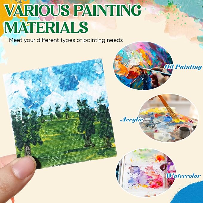 Supervitae 15 Pcs Mini Magnetic Canvas Panel for Painting, 2.5x2.5 Inch Small Canvas Boards with Magnet Square Mini Thin Tile Art DIY Craft Gift for Fridge Locker (White)