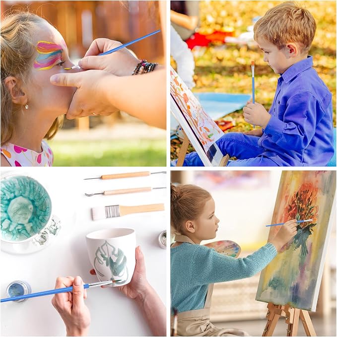 UPINS 30 Pcs Paint Brushes, Small Brush Bulk for Detail Painting | Nylon Bristles Plastic Short Handle, Art Crafts School Projects, Flat Detail Painting, Crafts Face Painting