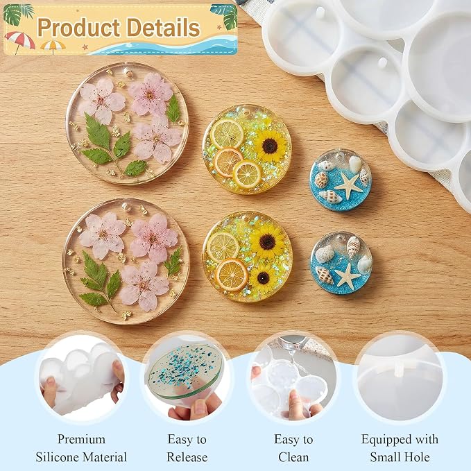 3 Pcs Circle Silicone Molds, 25 Cavity Round Resin Molds, Drilled Circle Molds for DIY Earrings, Keychains, Pendants, Pet Tags