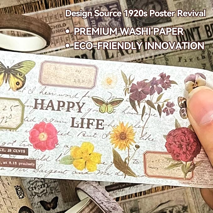 Vintage Washi Tape Set for Scrapbooking & Journaling - 32 Rolls Floral, Cute Decorative Tapes with Assorted Widths, Retro Aesthetic DIY Gift for Bible, Bullet, Junk Journal Supplies (Christmas Tape)
