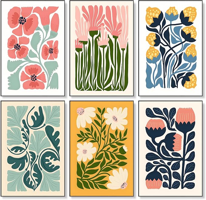 Okarina 6 Pack Paint by Numbers Kit for Adults & Beginners, Flower Designs | Paint by Number Kits on Canvas without Frame, 8x12 Inch, DIY Painting Kit for Home Wall Decor, Gifts for Women & Men