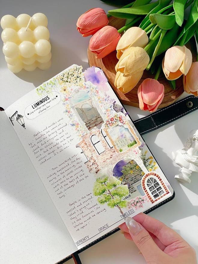 WT Pre-Cut French Courtyard Wide PET Tape, Single Roll, Romantic European Courtyard Style with Floral Designs, Transparent Decorative Tape for Journaling, Scrapbooking, Planner, DIY Crafts