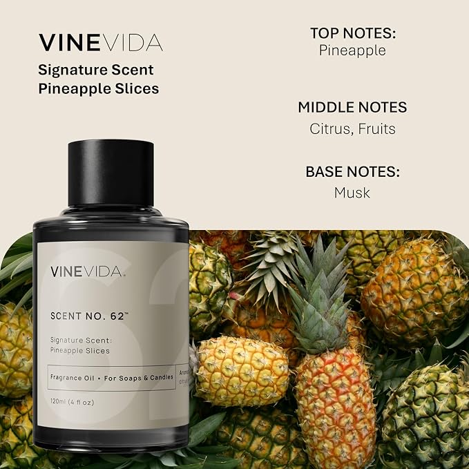 VINEVIDA Pineapple Slices Fragrance Oil - Natural Scents for Candle & Soap Making - 4oz, Made in USA