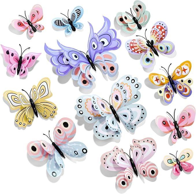 SAOROPEB 3D Butterfly Wall Decor, 24 Pcs Pastel Butterfly Decorations