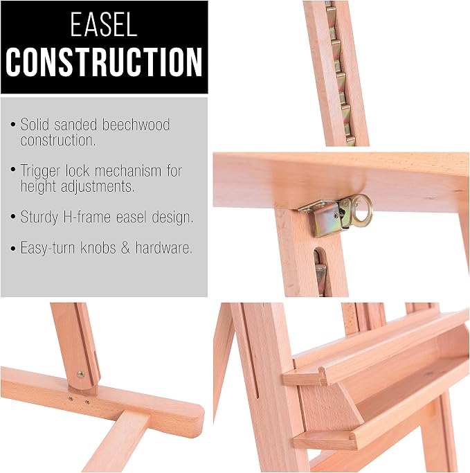 U.S. Art Supply Medium Wooden Studio H Frame Easel with Storage Tray