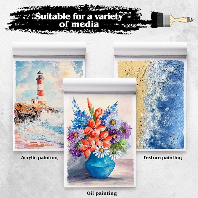 12 Sheets Canvas Paper Pad 9 x 12 in, 350 GSM, Glue Bound | Canvas-Textured Paper, Single-Sided Glue Binding, for Acrylic, Oil, Gouache, and Marker Painting