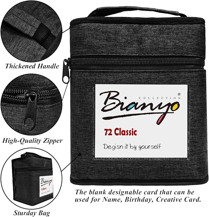 Bianyo 72 Colors Alcohol Markers Set, Dual Tip Fine & Chisel Art Markers with Black Carry Case, Ideal For Coloring Books, Blending, Drawing & Sketching, A Perfect Holiday Gift for Artists