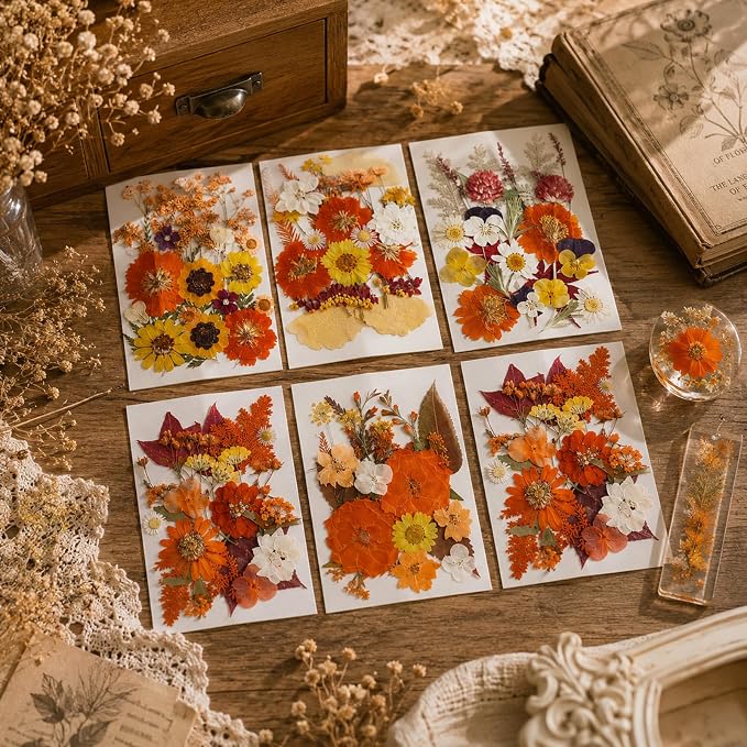NESCCI 277 Pcs Autumn Dried Flowers for Crafts,Real Nature Dried Flowers for Craft Bulk Dry Flowers Leaves Kit Used for Resin Molds Scrapbooking DIY Art Crafts Candle Soap Making Nails Décor