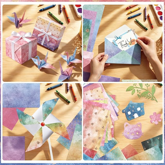 Konsait 24 Sheets Watercolor Scrapbook Paper 6x6, Single Sided Watercolor Decorative Paper Origami Papers for Card Making Scrapbook Supplies (24 designs)