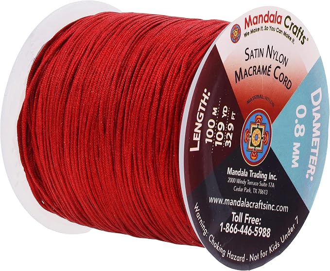 Mandala Crafts 0.8mm Burgundy Rattail Nylon Satin Cord for Jewelry Making