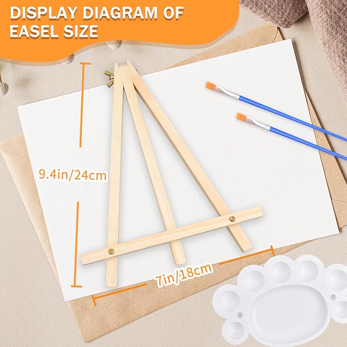 5 Pack 9" Wood Easels, Tabletop Tripod Stand for Painting Party & Crafts | Wood tripod art easels for painting, crafts, sign & photo display; portable mini tabletop stand for party, classroom