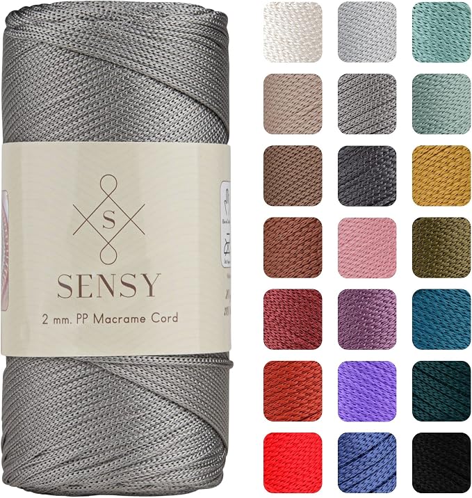 Sensy Premium 2mm 251 Yards Polyester Rope 100% Polypropylene Cord Macrame Cord 2mm Crochet Bag Cord Macrame Rope Crochet Thread Gift for Knitter (Grey)