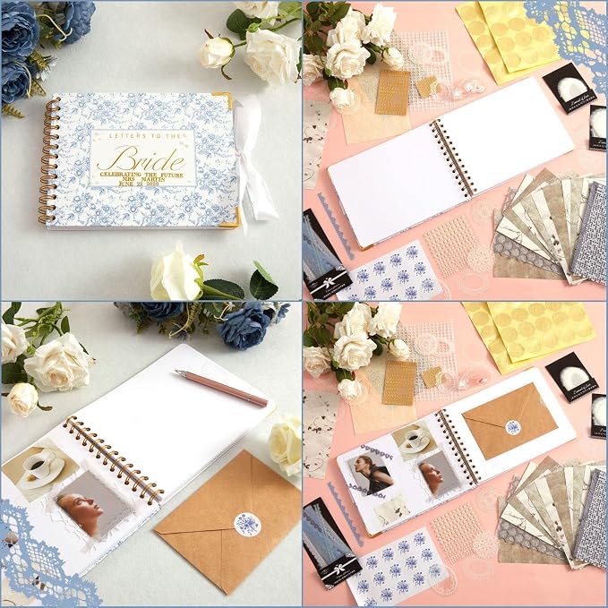 Letters to Bride Scrapbook,8.5 X 7 Inch,Floral,Blue
