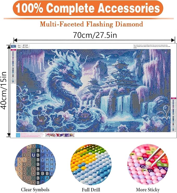 mrpwnle Large Diamond Art Kits for Adults Big Dragon Diamond Painting Kits | Large Dragon Diamond Art Painting Kits for Adults Beginners, 5D Round Full Drill Gem Art, Home Decor Gifts 15.7 X 27.5 Inch