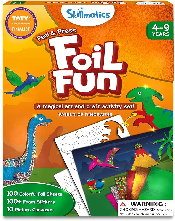 Skillmatics Foil Fun Dinosaurs, Foil Art Activity, Gift for Boys & Girls | Travel Toys, Sticker Craft Kit, Fine Motor Skills, DIY Mess-Free Art, Screen-Free, Gifts for Kids Ages 4, 5, 6, 7, 8, 9