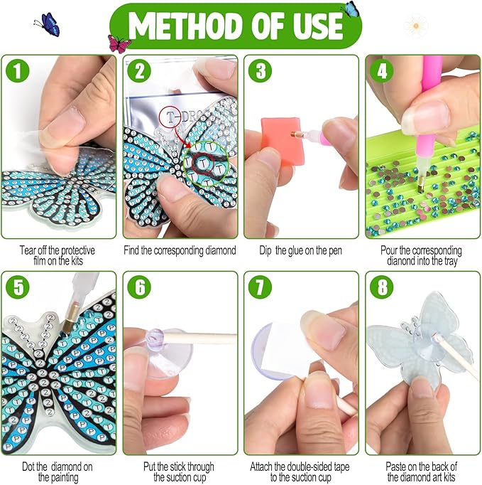 Wivico 8Pcs Diamond Art Butterfly Kits for Adults,Diamond Painting Crafts.