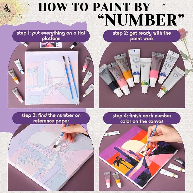 Nezyo 12 Sets Paint by Numbers Kit with Frame, Acrylic Canvas 8x8in | Beginner Friendly DIY Sets for Painting Party Classroom Birthday Gifts, Includes Numbered Canvases Brushes Paints