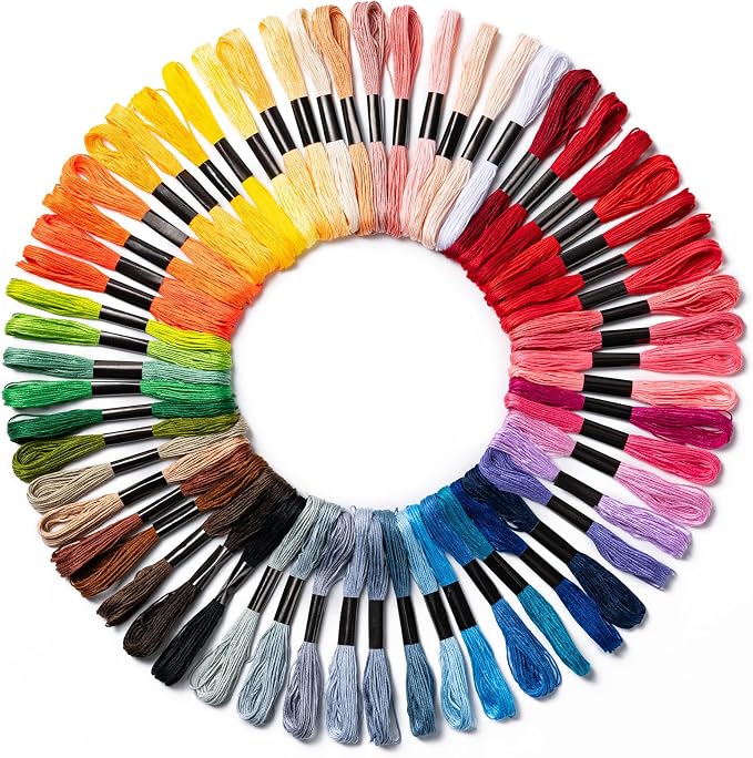 Amrules Friendship Bracelet String, 60 Pcs Embroidery Floss, Colorful | Including 344.5" Cotton Cross Stitch Thread, Hand Embroidery Thread for DIY Sewing and Embroidery Crafts Making with Tools