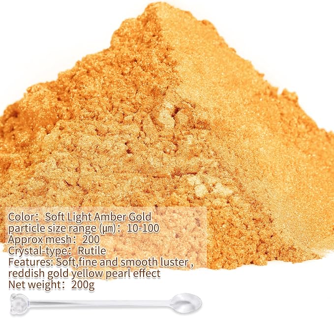 Mica Powder,7.05OZ（200g）,Soft Light Amber Gold Mica Powder Pigment for Epoxy Resin，Lip Gloss，Car Paint，Dye，Soap Making，Nail Polish,Epoxy Resin,Candle Making,Bath Bombs