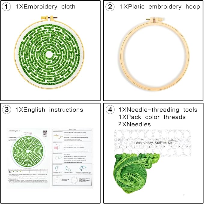 Maze Embroidery Kits for Beginners Adults Funny Hand Embroidery Art Kits, Cross Stitch Kits for Beginners DIY Craft Kits for Adults Women, Entire Set of Embroidery Supplies【Full-length Video Tutorial】