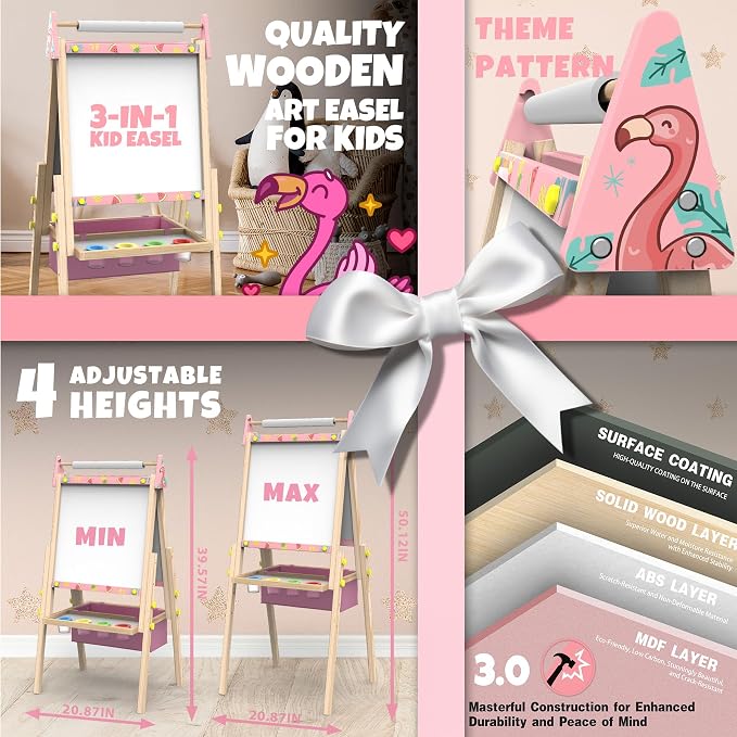 Joyooss Art Easel for Kids Easel for Toddler with Paper roll Pink