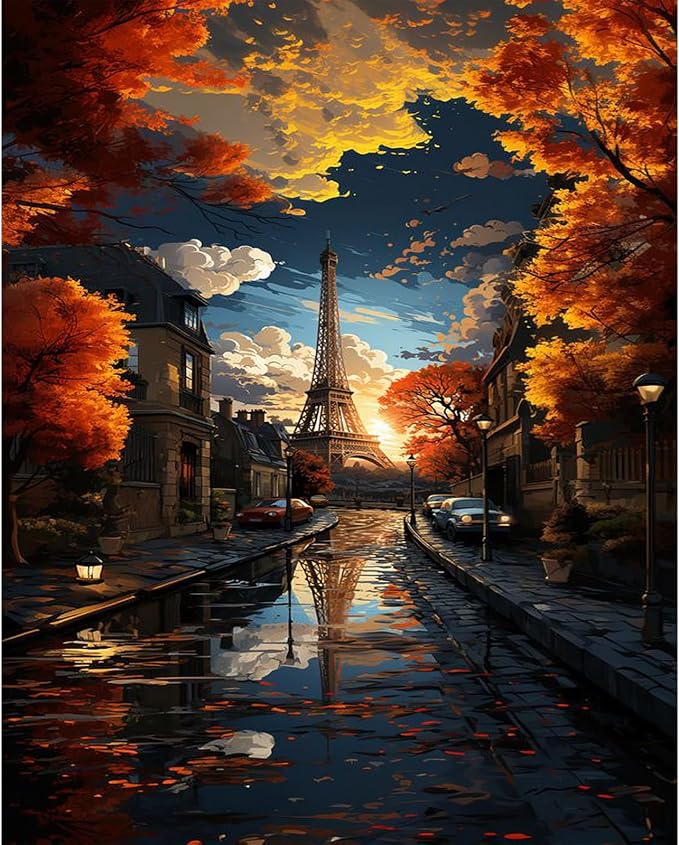 PRASIO Paint by Numbers Kit for Adults Beginner, Eiffel Tower Adult Paint by Number Kits, DIY Acrylic Paint by Numbers Kit for Adults Canvas for Home Decor Gift 16x20 Inch
