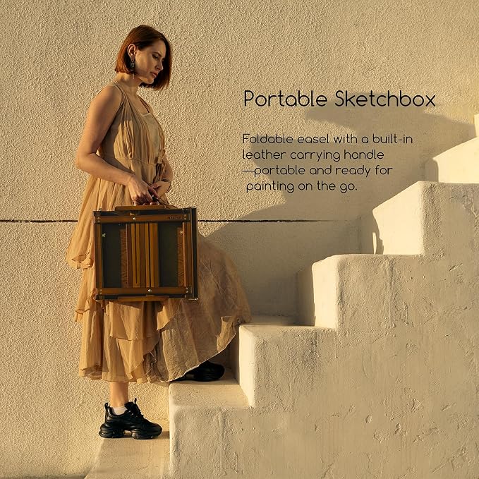 MEEDEN Portable Tabletop Easel for Painting: Artist Sketchbox | Beech Wood - Built-in Art Supply Storage Drawer - Fits 34" Canvas Panels - Adjustable Foldable Plein Air Desktop for Painters