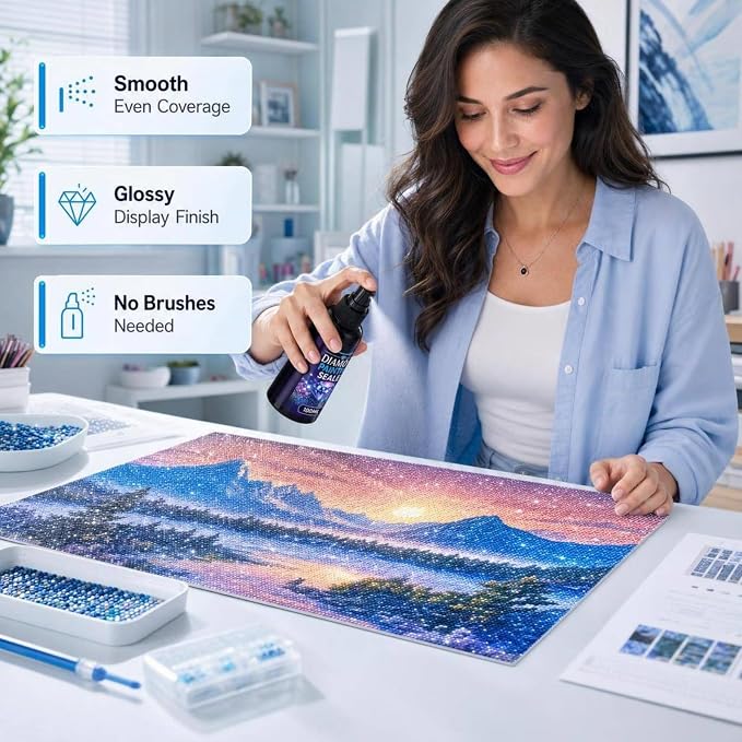 Diamond Art Sealer Spray Accessories 100ml, 30 Minutes Fast Drying, Secure Diamond Fixing & High Gloss Finish, Diamond Art Tools & Accessories, Simple Spray Application, No Brush Required (1 Pack)