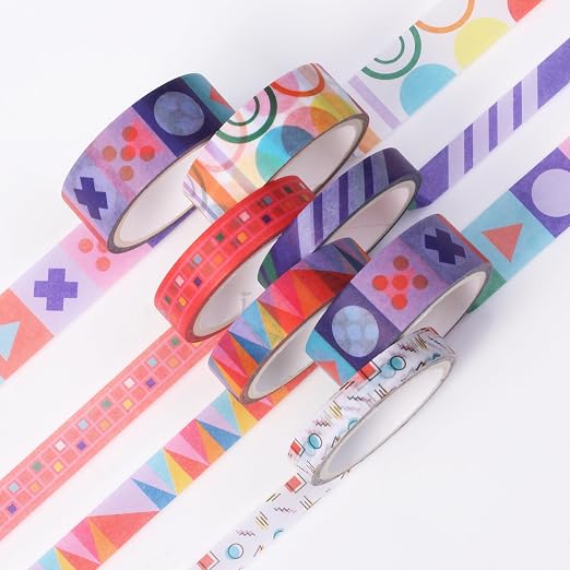 Mr. Pen- Washi Tape Set, 8 Rolls, Assorted Sizes, 5 Yards/Roll | Washi Tape for Scrapbook, Arts, Crafts, Journals and Planners, Geo Labyrinth