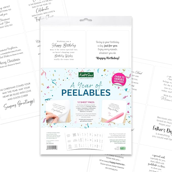 Katy Sue A Year of Peelables Stickers for Card Making. 72 Peelable Verses/Peel Offs/Sentiments Stickers for Year Round Card Making Supplies & Embellishments
