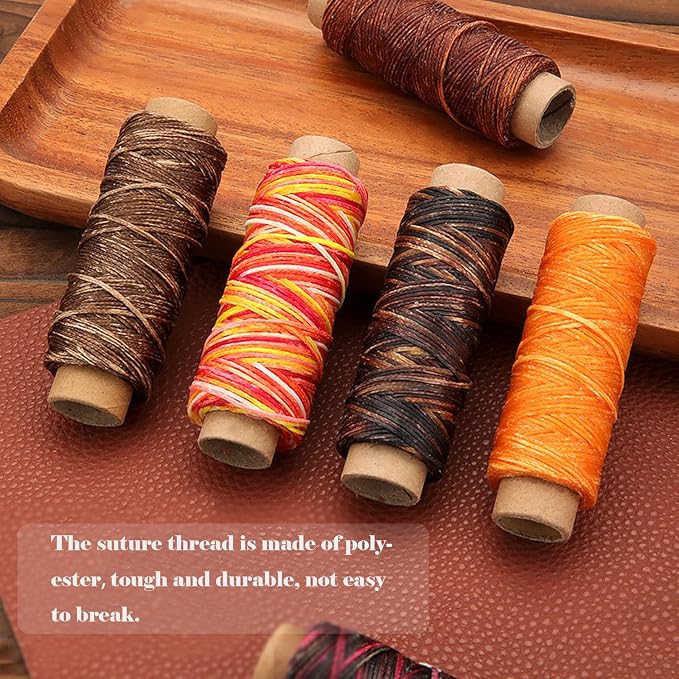 2 PCS Leather Sewing Waxed Thread, Each of 33 Yards 150D Sewing Thread Cord for Leather Craft DIY Supplies, Shoes Repairing, Yellow and Orange