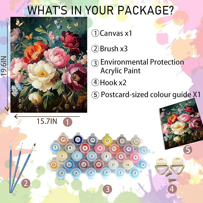 Arttoplus Flowers Paint by Numbers Kit for Adults Beginner 16x20 inch | Butterfly Adult Paint by Number Kits on Canvas, Flowers Oil Painting by Number for Gift Home Wall Decor (Without Frame)