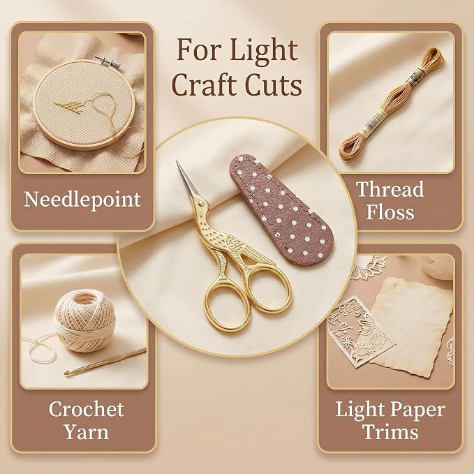 BIHRTC 3.6inch Little Embroidery Scissors Sharp Stainless Steel Tip Sewing | Cross Stitch Scissors for Office Home Manual Sewing Handicraft DIY Tool Art Work Needlepoint Crochet Vintage Detail Shears